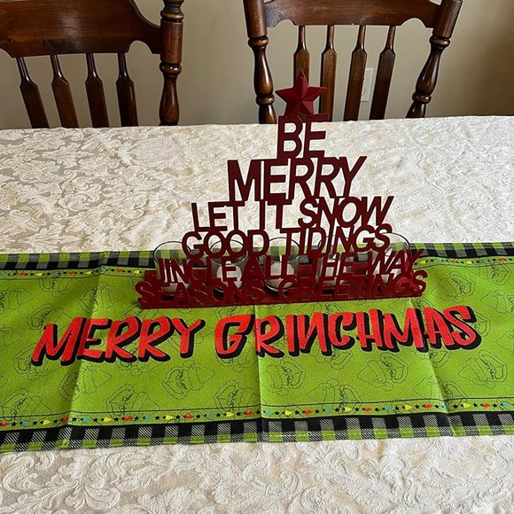 13'' x 27'' Linen Green Runner Tablecloth Merry Christmas Home Decoration - Picture 7 of 8